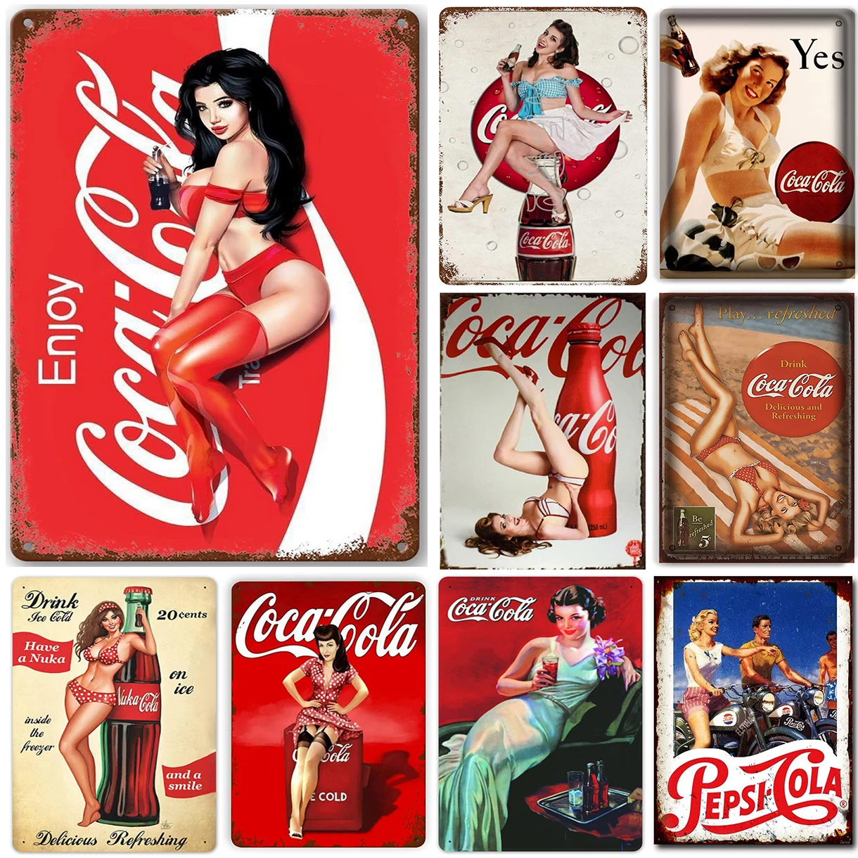 Vintage Collectible Plates - Letrero Metálico Retro de Soda y