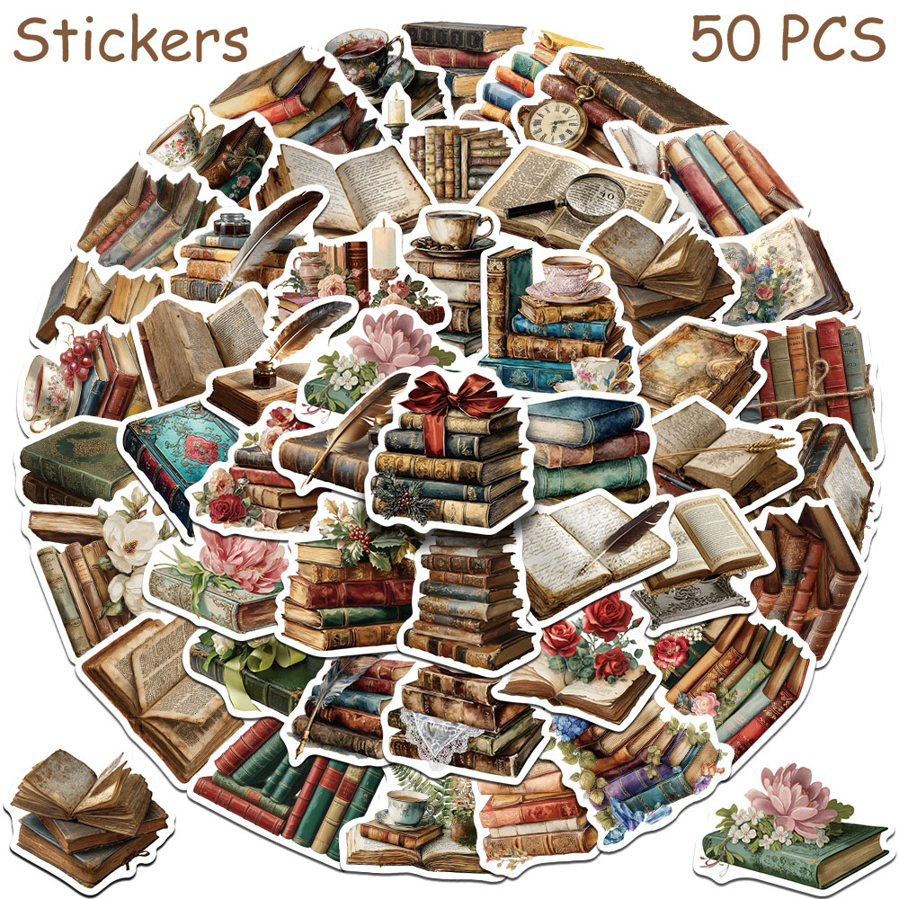 Vintage Collectible Books - 50 pegatinas vintage para libros, decoración