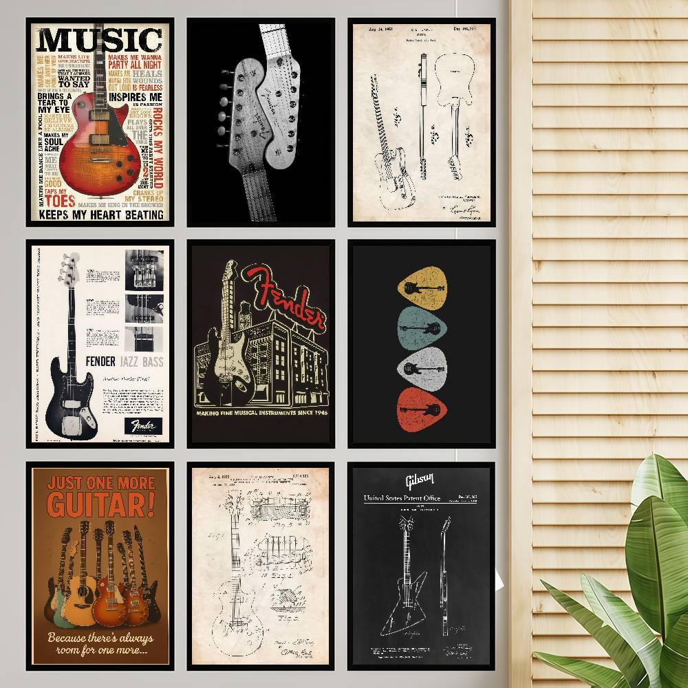 Vintage Collectible Posters - Colección de guitarra, póster artístico autoadhesivo,